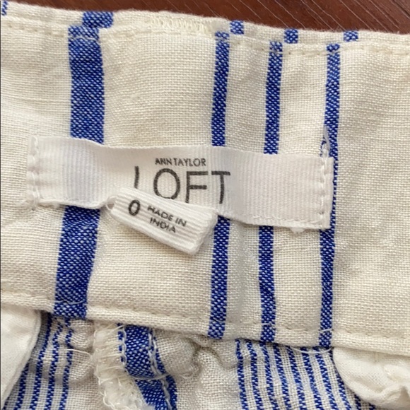 LOFT Blue & White Striped Linen Shorts - Picture 3 of 3